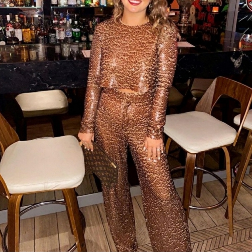 Zara Sequin Crop Top Taupe Brown Nude Blogger Fav